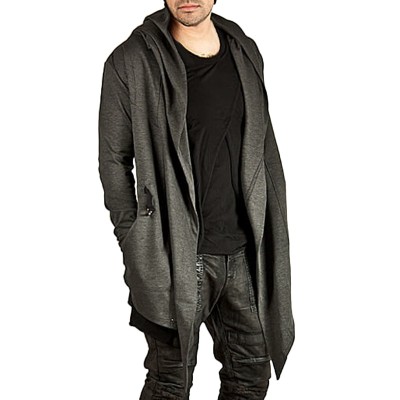 Mens Fashion Mid Long Avant garde Irregular Hem Solid Color Pockets Hooded Cardigans Mens Fashion Mid Long Avant garde Irregular Hem Solid Color Pockets Hooded Cardigans