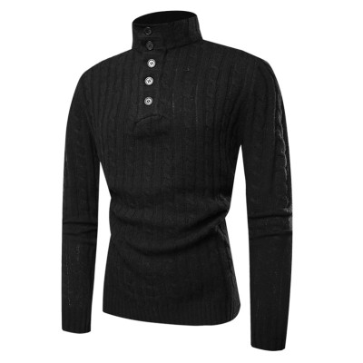 Mens Casual Breathable Buttons High Collar Solid Color Long Sleeve Sweaters Mens Casual Breathable Buttons High Collar Solid Color Long Sleeve Sweaters