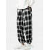 Mens Plaid Casual Drawstring Cuff Pants With Pocket Mens Plaid Casual Drawstring Cuff Pants With Pocket