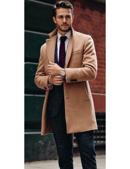 Khaki Long Trench Coat For Men Classic Jacket Overcoat HF 1503-01-02