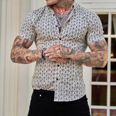 Men's slim fit short sleeve printed shirt HE1511-04-01 Men's slim fit short sleeve printed shirt HE1511-04-01