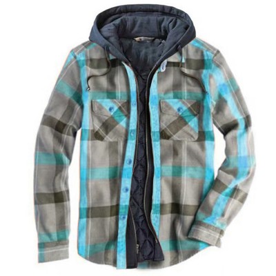 plaid hooded shirt jacket HF0613-05-01 plaid hooded shirt jacket HF0613-05-01