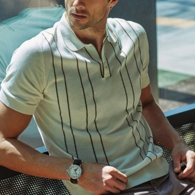 Retro striped knitted polo collar for casual wear HF2704-03-01 Retro striped knitted polo collar for casual wear HF2704-03-01