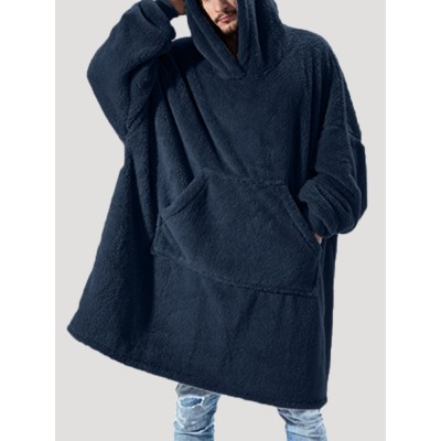 Mens Flannel Thicken Oversized Kangaroo Pocket Blanket Hoodies Warm Homewear Mens Flannel Thicken Oversized Kangaroo Pocket Blanket Hoodies Warm Homewear