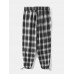 Mens Plaid Casual Drawstring Cuff Pants With Pocket Mens Plaid Casual Drawstring Cuff Pants With Pocket