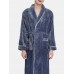 Mens Flannel Lapel Double Pocket Warm Belted Robes With Contrast Binding Mens Flannel Lapel Double Pocket Warm Belted Robes With Contrast Binding