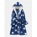 Mens Thick Star Print Home Sashes Plush Warm Hooded Sleepwear Robes With Pocket Mens Thick Star Print Home Sashes Plush Warm Hooded Sleepwear Robes With Pocket