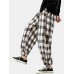 Mens Plaid Casual Drawstring Cuff Pants With Pocket Mens Plaid Casual Drawstring Cuff Pants With Pocket