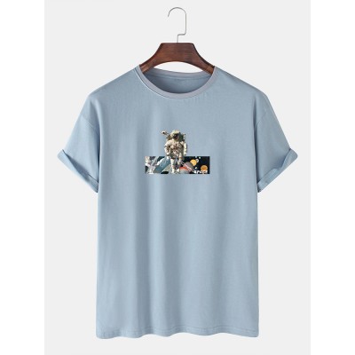 Mens Space Astronaut Graphic 100 Cotton Loose Short Sleeve T Shirts Mens Space Astronaut Graphic 100 Cotton Loose Short Sleeve T Shirts