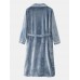 Mens Flannel Lapel Double Pocket Warm Belted Robes With Contrast Binding Mens Flannel Lapel Double Pocket Warm Belted Robes With Contrast Binding