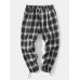 Mens Plaid Casual Drawstring Cuff Pants With Pocket Mens Plaid Casual Drawstring Cuff Pants With Pocket