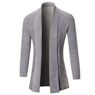 Men’s Fashion Knitting Cardigans Long Section Pure Color Turndown Collar Casual Outwear Men’s Fashion Knitting Cardigans Long Section Pure Color Turndown Collar Casual Outwear