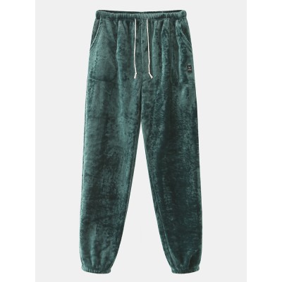 Mens Solid Color Thick Soft Drawstring Home Sleep Bottom With Pocket