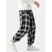 Mens Plaid Casual Drawstring Cuff Pants With Pocket Mens Plaid Casual Drawstring Cuff Pants With Pocket