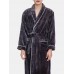 Mens Flannel Lapel Double Pocket Warm Belted Robes With Contrast Binding Mens Flannel Lapel Double Pocket Warm Belted Robes With Contrast Binding