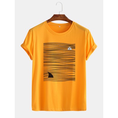 Mens Shark Line Print Round Neck Short Sleeve Cute T Shirts Mens Shark Line Print Round Neck Short Sleeve Cute T Shirts
