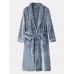 Mens Flannel Lapel Double Pocket Warm Belted Robes With Contrast Binding Mens Flannel Lapel Double Pocket Warm Belted Robes With Contrast Binding