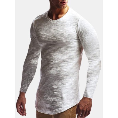 Mens Jacquard Slim Fit Solid Color Cotton Round Neck Casual Long Sleeve T Shirt Mens Jacquard Slim Fit Solid Color Cotton Round Neck Casual Long Sleeve T Shirt