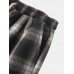 Mens Plaid Casual Drawstring Cuff Pants With Pocket Mens Plaid Casual Drawstring Cuff Pants With Pocket