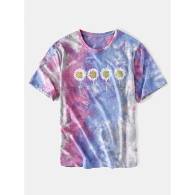 Mens Small Flower Print Tie Dye Round Neck Short Sleeve T Shirt Mens Small Flower Print Tie Dye Round Neck Short Sleeve T Shirt