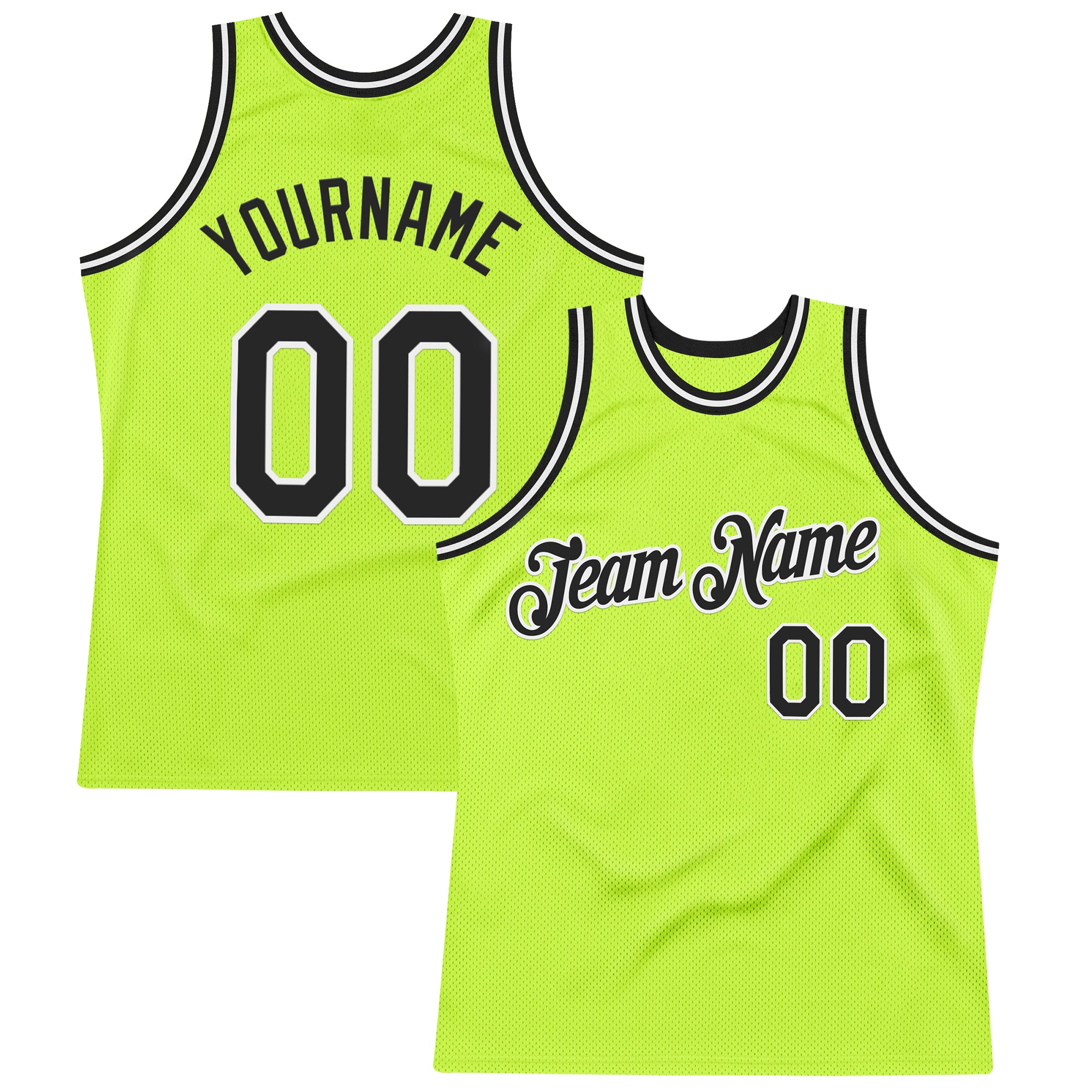 Custom Neon Green Black-White Authentic Throwback Basketball Jersey