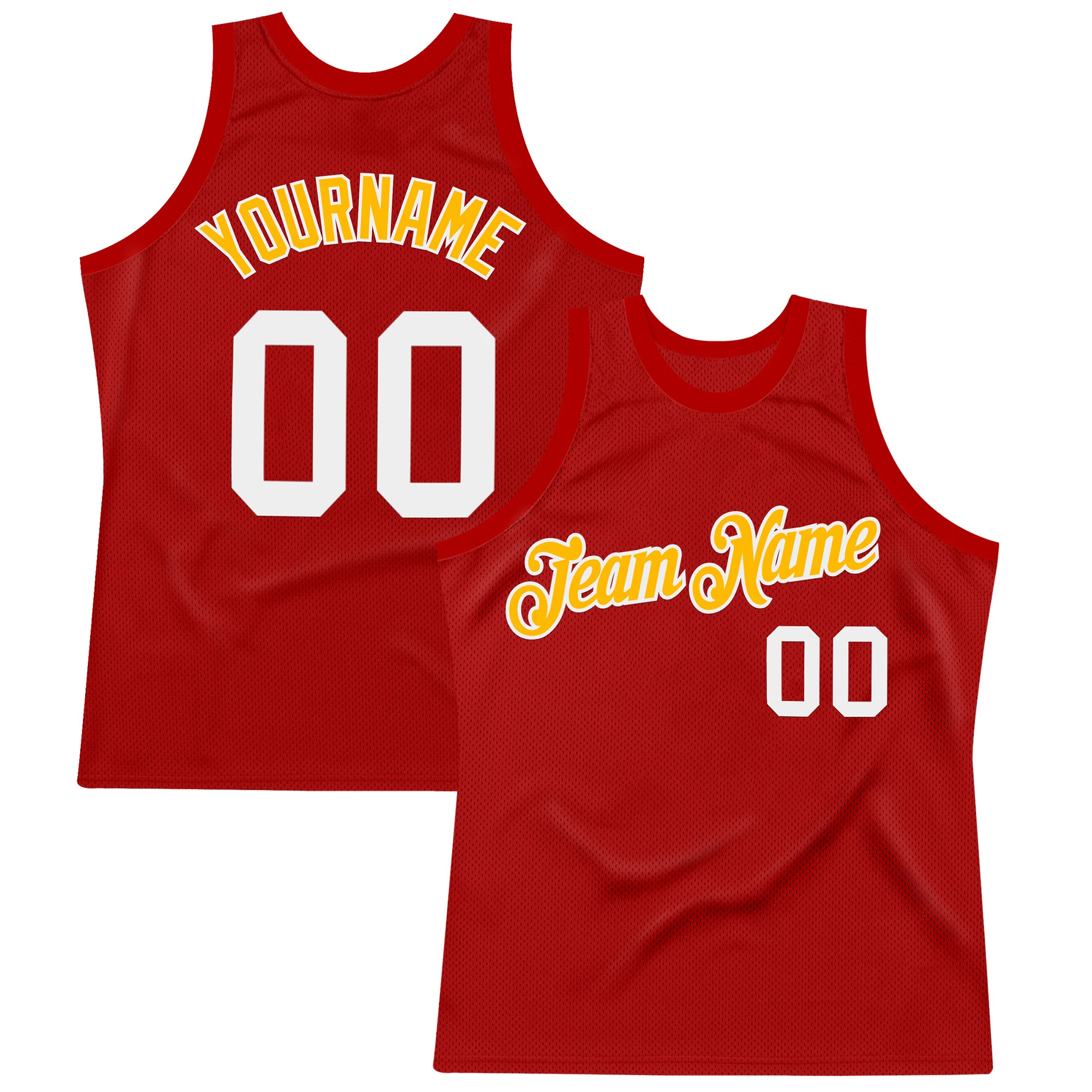 Custom Red White-Gold Authentic Throwback Basketball Jersey