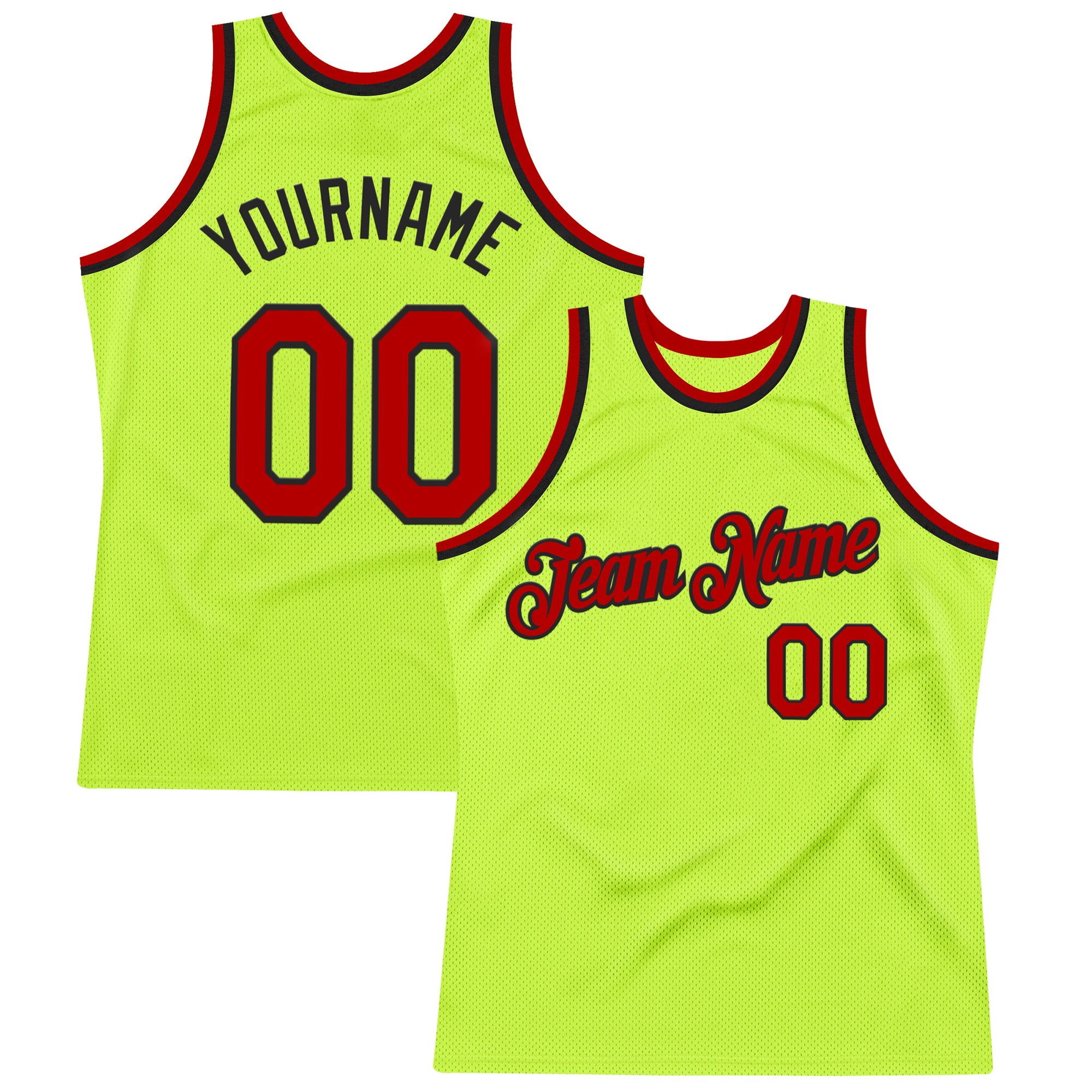 Custom Neon Green Red-Black Authentic Throwback Basketball Jersey