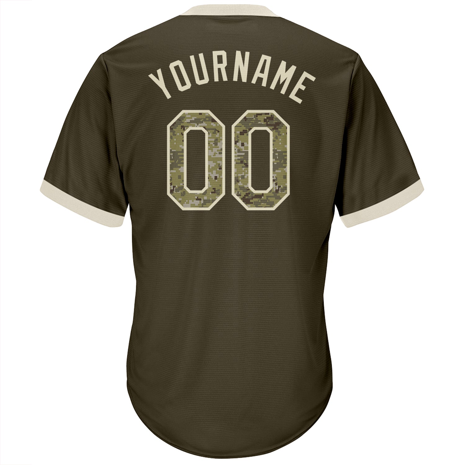 Custom Olive Camo-Cream Authentic Throwback Rib-Knit Salute To Service Baseball Jersey Shirt