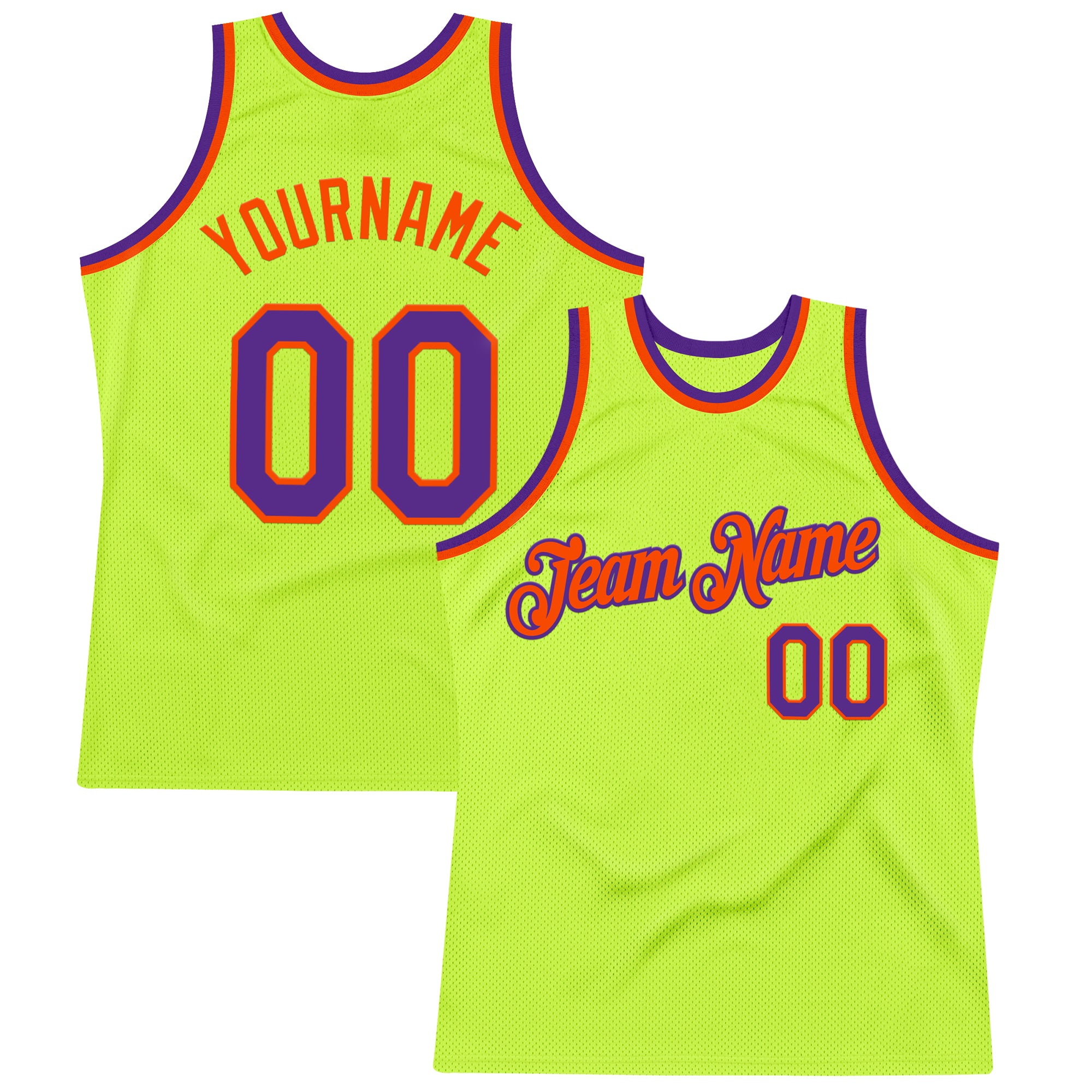 Custom Neon Green Purple-Orange Authentic Throwback Basketball Jersey
