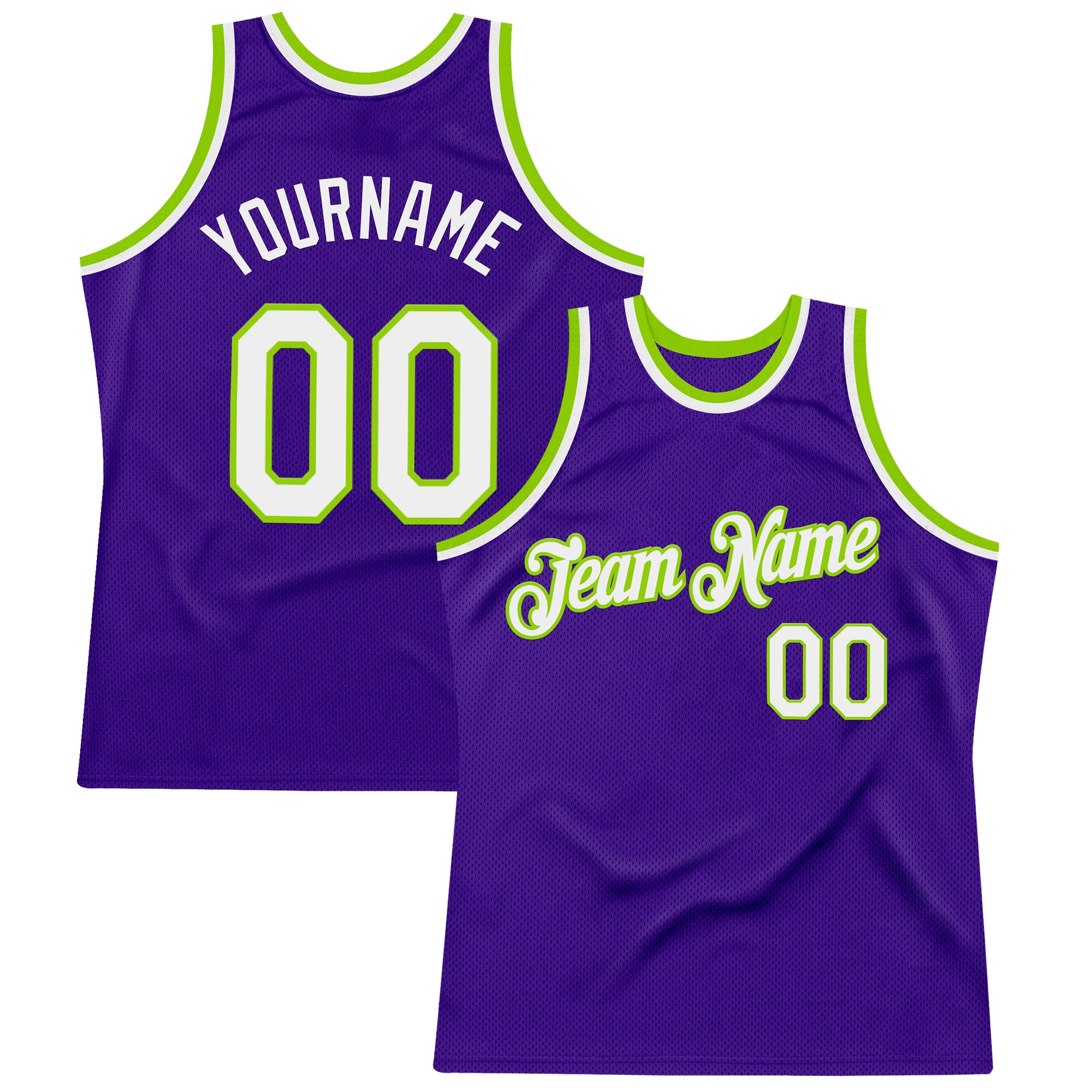 Custom Purple White-Neon Green Authentic Throwback Basketball Jersey