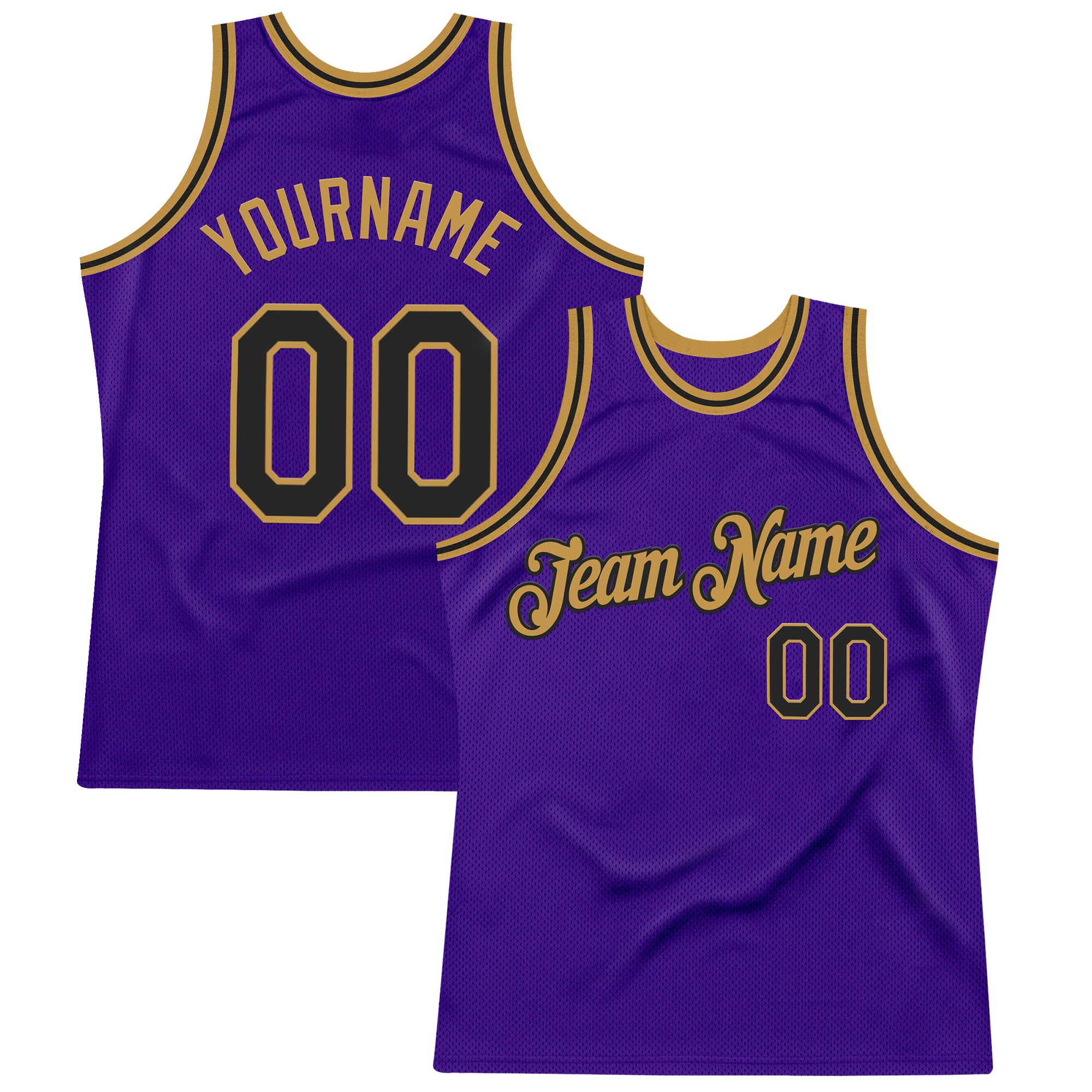 Custom Purple Black-Old Gold Authentic Throwback Basketball Jersey