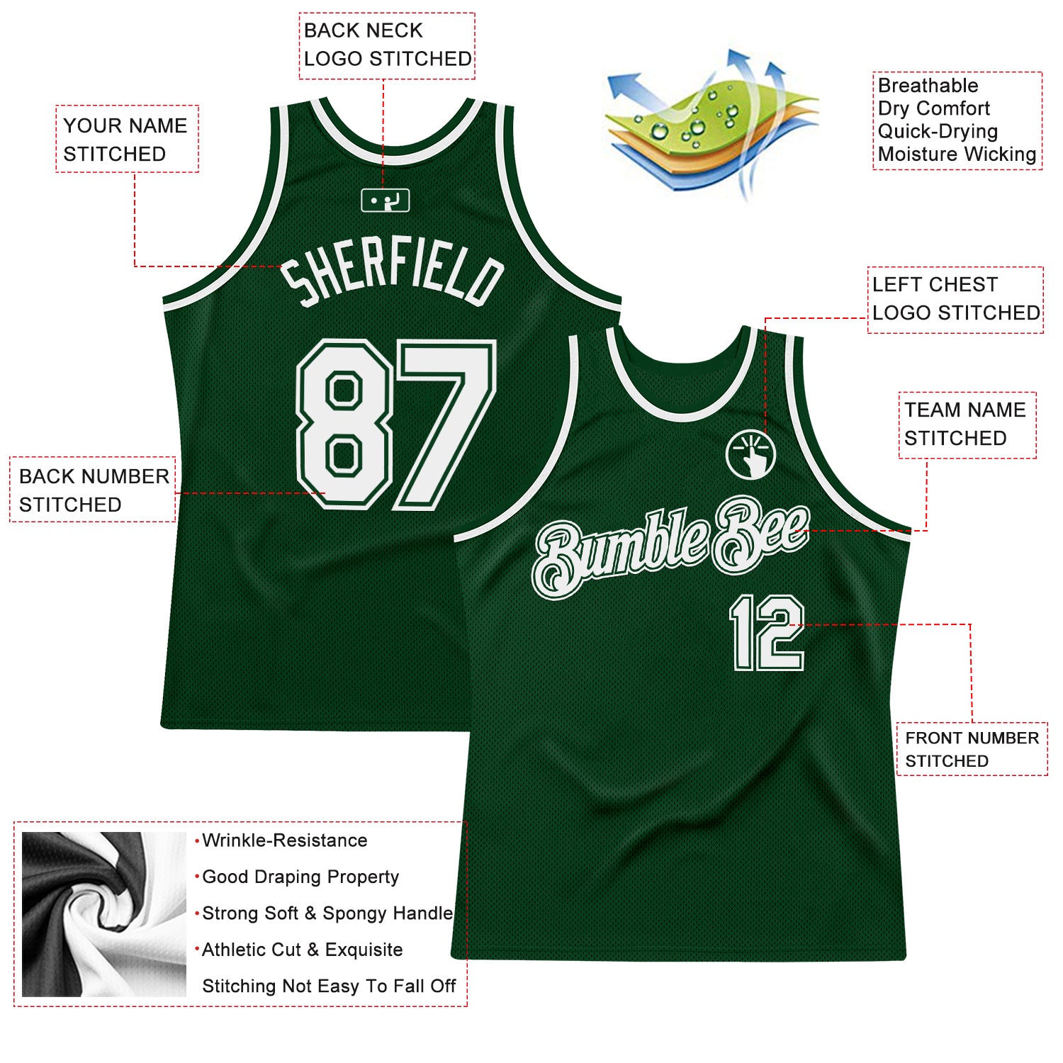 Custom Green White Authentic Throwback Basketball Jersey